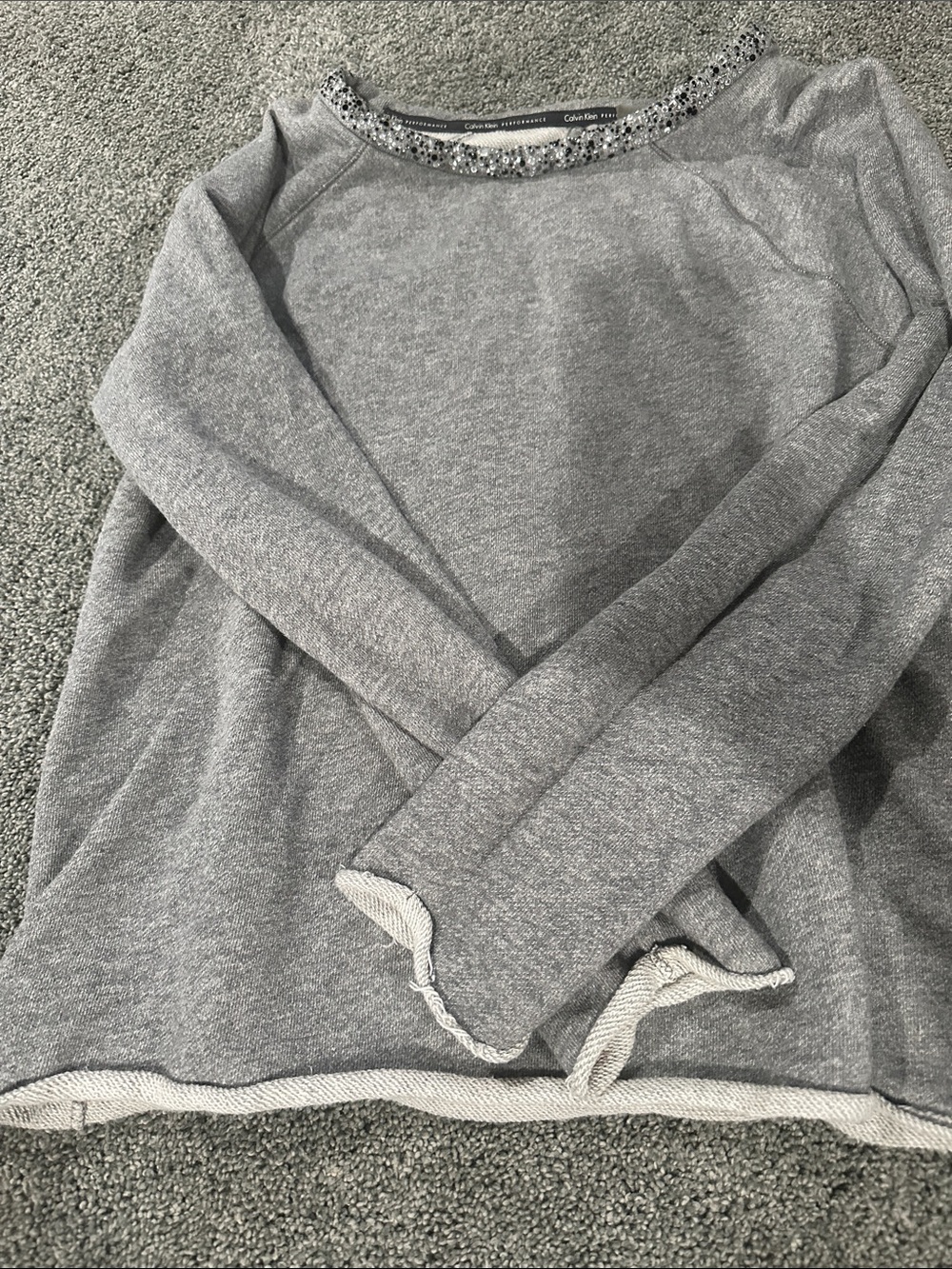 Calvin Klein Light Gray Crewneck Sweater with Sequined Trim